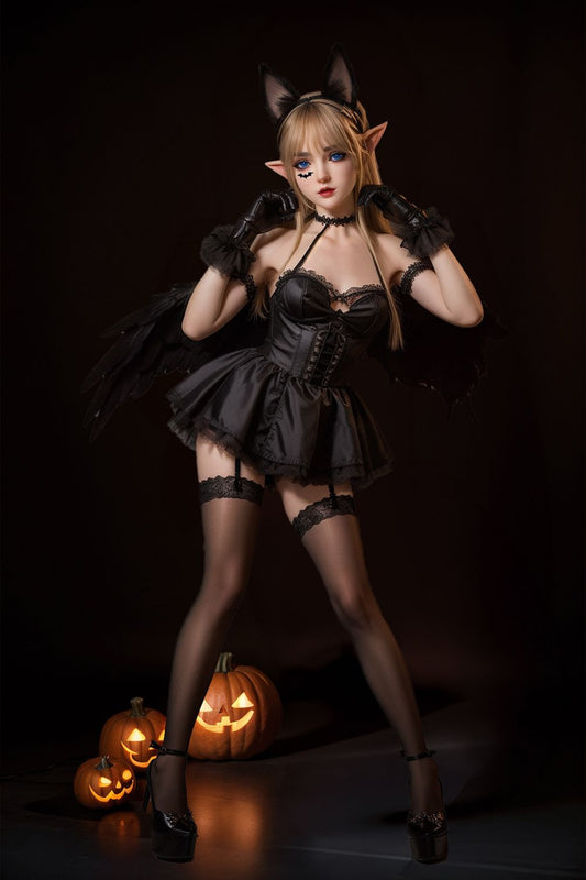 Advanced SY Doll | 150cm/4ft9 Flat Breasts Seductive Gothic Little Devil Halloween Realistic Full Silicone Sex Doll - Abigil (In Stock EU)