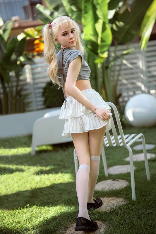 Rosretty Doll | 150cm/4ft9 Small Breasts Captivating American Blonde Realistic Full Silicone Sex Doll - Lila (In Stock US)