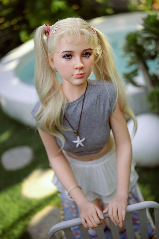Rosretty Doll | 150cm/4ft9 Small Breasts Captivating American Blonde Realistic Full Silicone Sex Doll - Lila (In Stock US)