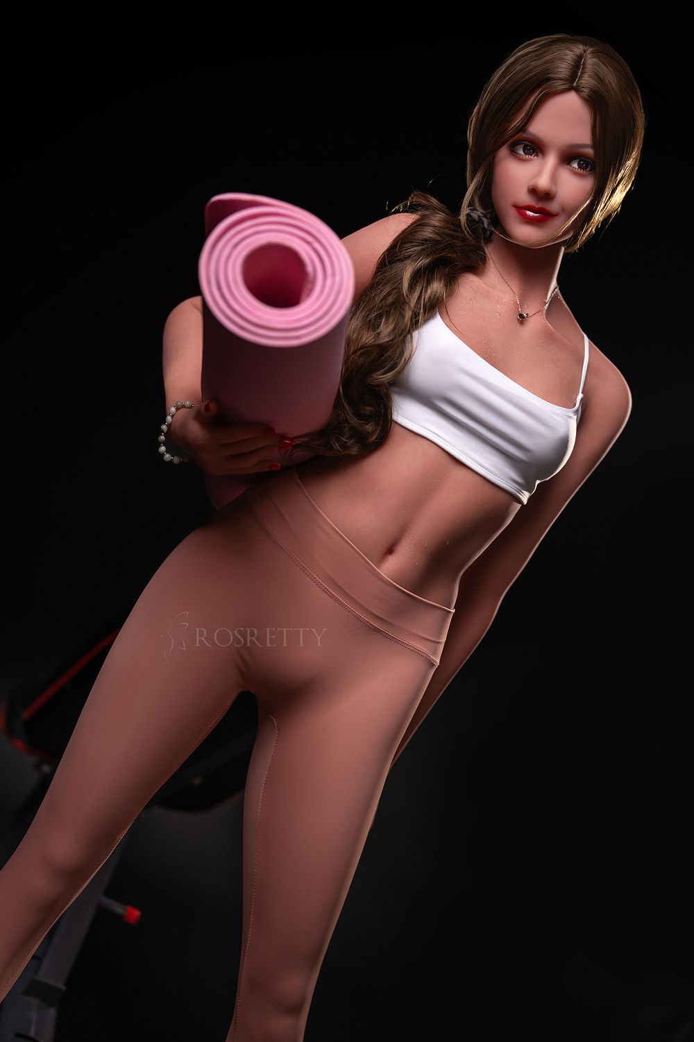 160cm/5ft3 Long Curly Hair Fitness Muscle Small Chest Lifelike Sex Doll - Rose - Sweetie Love Doll